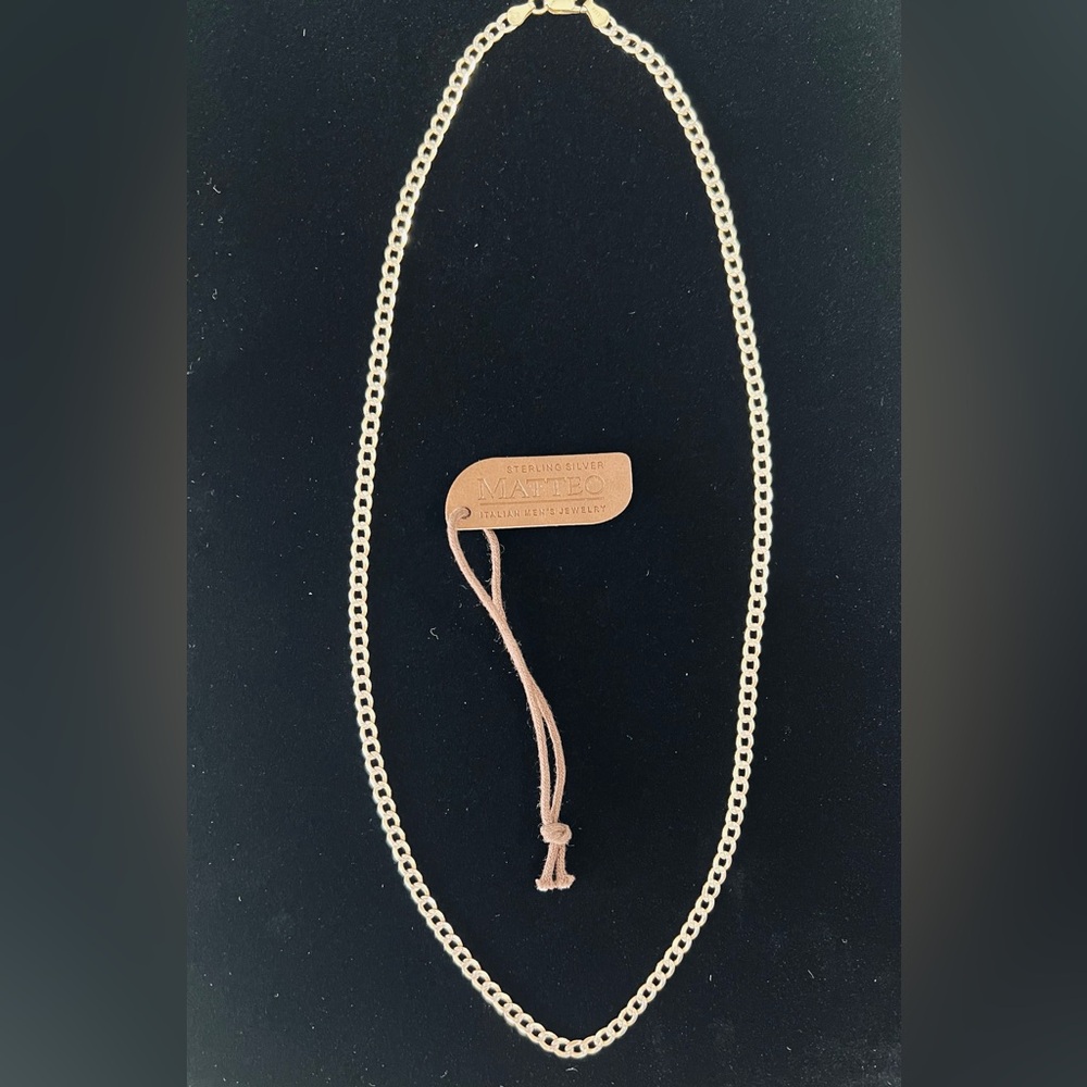 Matteo Italy Sterling Silver 925 Diamond Cut Gold Plated Cuban Chain Necklace